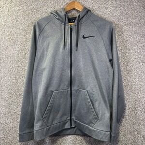 Nike Hoodie Mens Large Gray Dri-FIT Full Zip Fleece Swoosh‎ Logo Sweatshirt